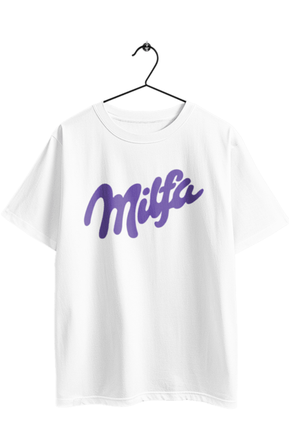 Футболка оверсайз з принтом "Milfa". Гумор, для жінок, жіноча, меми, мілка, мілфа, прикол, смішне, смішні. 2070702