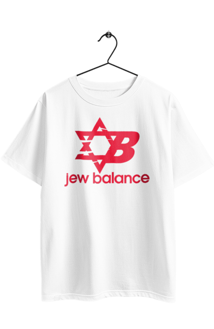 Футболка оверсайз з принтом "Jew Balance Red". New balance, гумор, еврейські, жарти, жартівливі, літні, прикольні, червоний. 2070702