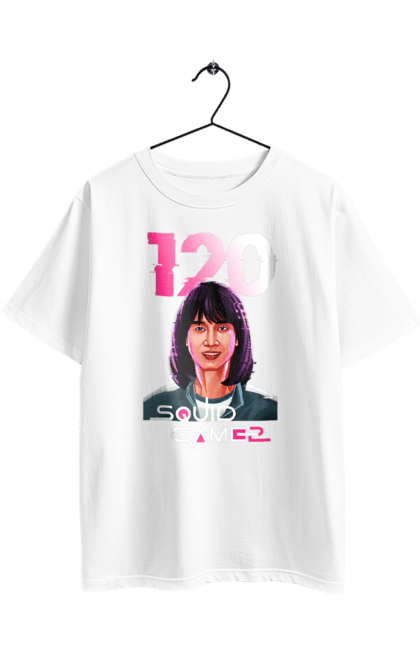 Футболка оверсайз з принтом "Гра в кальмара Чо Хьон Чу". 120, cho hyun-ju, netflix, squid game, гра в кальмара, гравець 120, нетфлікс, серіал, чо хьон чу. 2070702