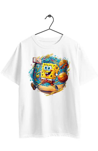 Футболка оверсайз з принтом "Губка Боб". Spongebob, баскетбол, губка боб, м`яч, мультик, мультсеріал, спанч боб, спорт. 2070702