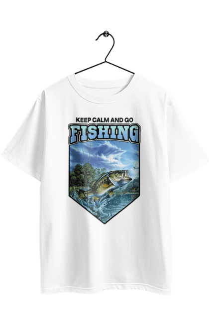 Футболка оверсайз з принтом "Keep Calm and Go Fishing". Відпочинок на природі, для рибалок, для чоловіків, мисливці та риболови, природа, рибалка, риболовля, спінінг, хоббі. 2070702