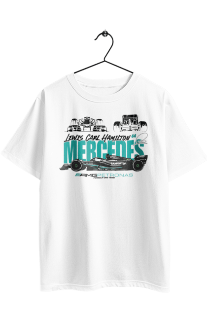 Футболка оверсайз з принтом "Mercedes AMG Petronas F1 Team". Amg petronas, f1 team, mercedes, автоспорт, болід, гонки, гоночна машина, спорт, формула 1. 2070702
