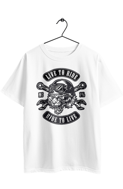 Футболка оверсайз з принтом "Жити, Щоб Їздити, Тигр". Їздити, мопед, тигр. 2070702