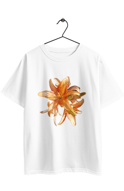 Футболка оверсайз з принтом "Оранжева лілія". Квітка, краса, лілія, оранжевий, помаранчевий, природа, сонячний. 2070702
