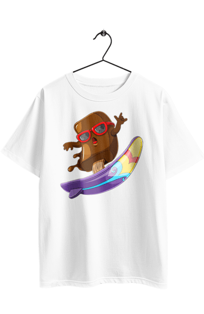 Футболка оверсайз з принтом "Мороженко На Серфі". Літо, морозиво, окуляри, серфінг. 2070702