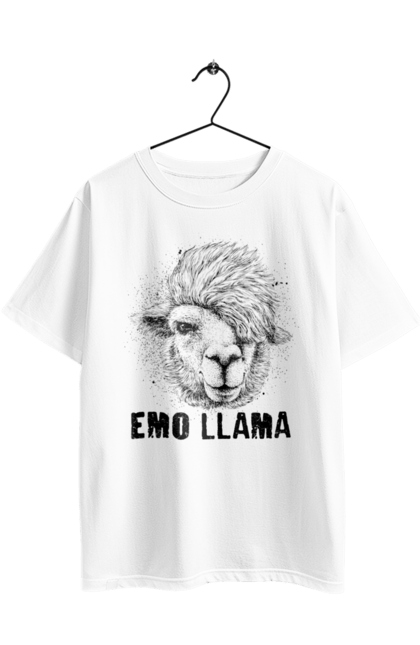 Oversized t-shirt with prints Emo Llama. Alpaca, animals, distressed, emo, funny, llama, vintage. 2070702