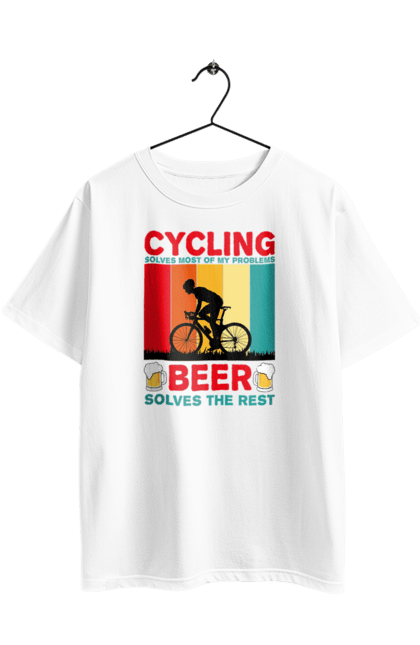 Футболка оверсайз з принтом "Cycling Beer". Алкоголь, брутальні, велосипед, веселі, для спортсменів, літні, пиво, спорт, чоловічі. 2070702