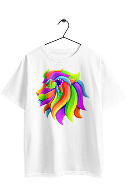 Oversized t-shirt with prints Lion. Animal, art, bright, king of beasts, lion, lion, mane, picture. 2070702