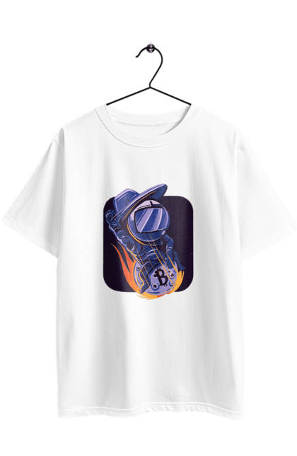 Футболка оверсайз з принтом "Космо біткоїн". Биткоин, бінарний, біткоїн, біткойн, валюта, гроші, крипто, програміст, хакер. 2070702