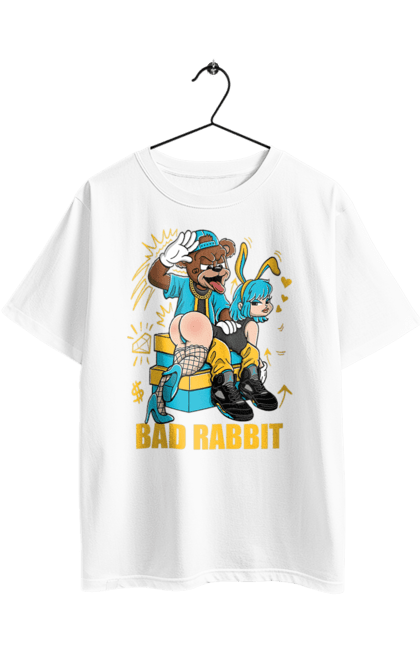 Футболка оверсайз з принтом "Поганий кролик". Бдсм, ведмідь, дівчина, кролик, поганий кролик, прикольна, смішна. 2070702