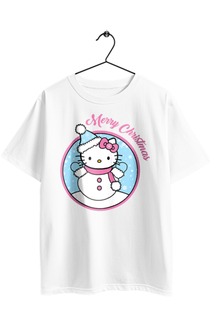 Футболка оверсайз з принтом "Хелло Кітті Веселого Різдва!". Hello kitty, merry christmas, бренд, кіт, кошеня, персонаж, різдво, санта клаус, хелло кітті. 2070702