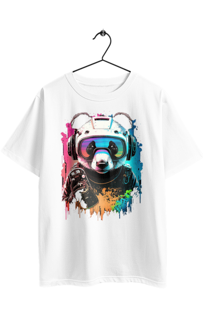 Футболка оверсайз з принтом "Панда в VR шолом". Віртуальна реальність, гік, панда, персонаж, шолом. 2070702