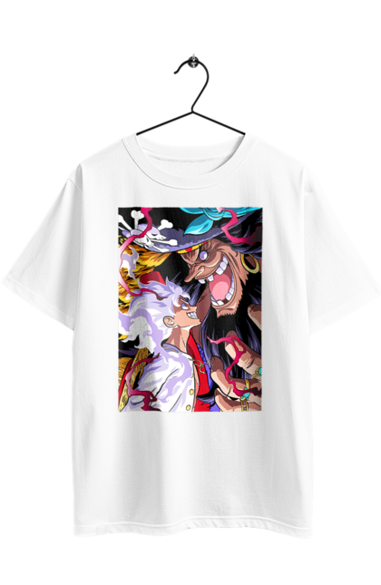 Футболка оверсайз з принтом "Ван Піс Луффі та Маршал Д. Тіч". Blackbeard, luffy, marshall d. teach, one piece, аніме, ван піс, луффі, манга, маршал д. тіч, чорна борода. 2070702