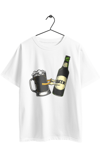 Футболка оверсайз з принтом "Пляшка Пива З Келихом Пива". Келих, пиво, пляшка. 2070702
