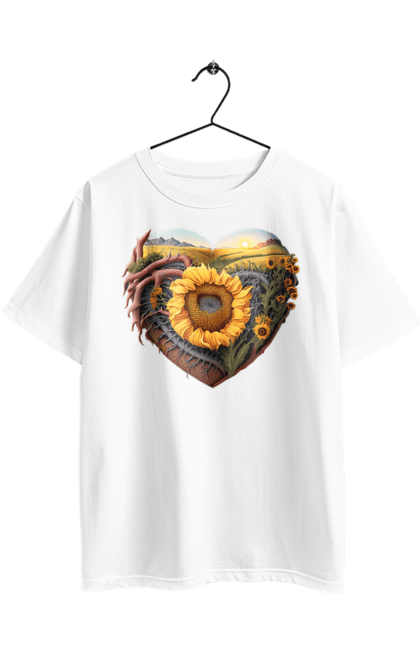 Футболка оверсайз з принтом "Символи України". Небо, поле, пшениця, символи україни, соняшник, україна. 2070702