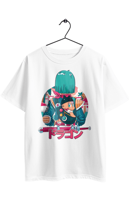 Футболка оверсайз з принтом "Перли дракона Булма". Anime, bulma, dragon ball, goku, manga, аніме, булма, гоку, манга, перли дракона. 2070702