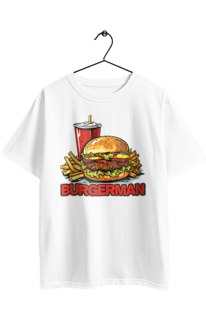 Футболка оверсайз з принтом "Burgerman". Бургер, для чоловіків, їжа, літні, макдональдс, прикольні, трендові, фаст фуд, чоловічі. 2070702
