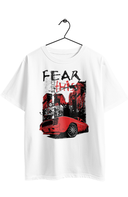 Футболка оверсайз з принтом "Червона Машина В Місті". Їзда, машина, місто. 2070702