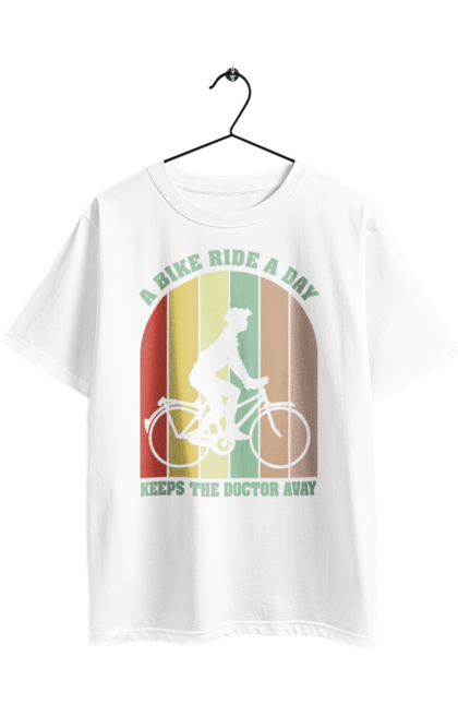 Футболка оверсайз з принтом "Поїздка на велосипеді". Велопрогулянка, велосипед, здоровий спосіб життя, зож, поїздка на велосипеді. 2070702
