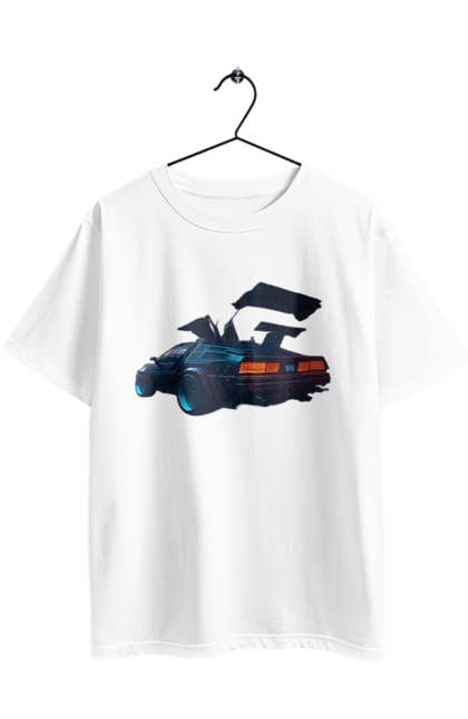 Футболка оверсайз с принтом DeLorean обратно в будущее. Автомобиль, делореан, из фильма. 2070702