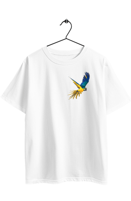 Футболка оверсайз з принтом "Папуга українець". Екзотика, папуга, патріот, пташка, символіка, україна. 2070702