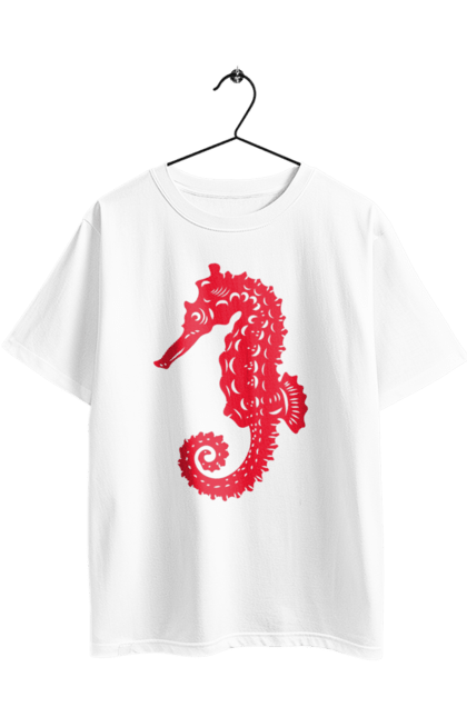 Футболка оверсайз з принтом "Морський коник". Відпочинок, квіти, літні канікули, літо, море, морський коник, морські жителі. 2070702