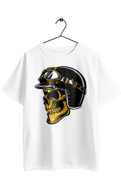 Футболка оверсайз з принтом "Череп в мотошоломі". Крутий, очі, череп, шолом. 2070702