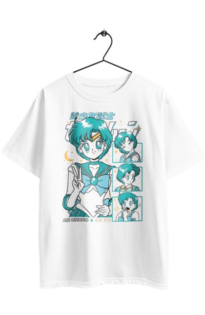 Футболка оверсайз з принтом "Сейлор Мун Меркурій". Ami mizuno, sailor mercury, sailor moon, амі мідзуно, аніме, драма, махо-сьодзьо, сейлор меркурій, сейлор мун, серіал. 2070702
