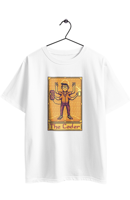 Футболка оверсайз з принтом "Карта таро  кодер". Ай ті, айтішник, карта таро, код, програміст, хакер. 2070702
