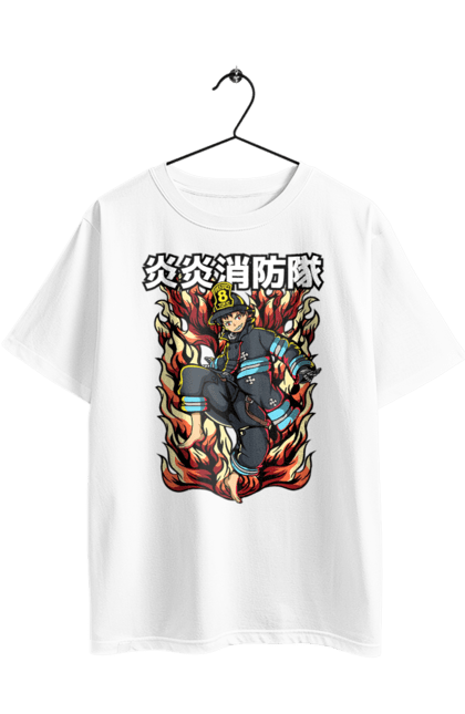 Футболка оверсайз з принтом "Палаюча пожежна бригада Шинра Кусакабе". Fire force, shinra, shinra kusakabe, палаюча пожежна бригада, шинра, шинра кусакабе. 2070702