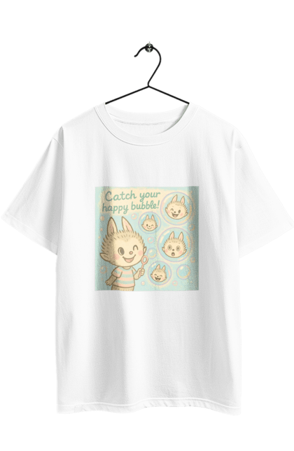 Футболка оверсайз з принтом "Лабубу". Бульбашки, грайливо, каваї, казково, лабубу, милаілюстрація, ніжнікольори, пастельнамистецтво, щасливі бульбашки. 2070702