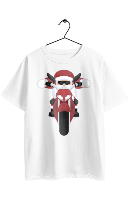 Футболка оверсайз з принтом "Санта на мотоциклі". Мотоцикл, новий рік, різдво, санта. 2070702