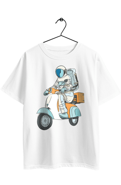 Футболка оверсайз з принтом "Космонавт на мотоциклі". Космонавт, космос, мотоцикл. 2070702
