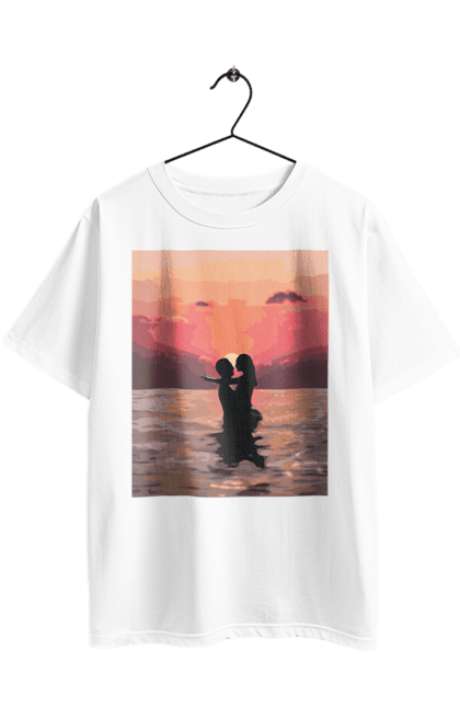 Oversized t-shirt with prints Sex at sunset. Love at sunset, nature and love, sex and nature, sex at sea, sex at sunset, sunset. 2070702