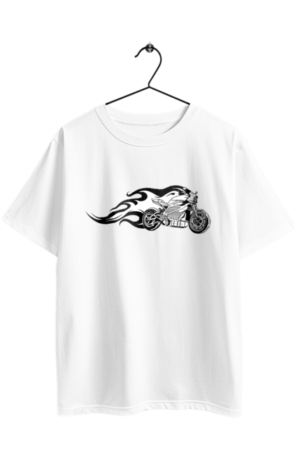 Футболка оверсайз з принтом "Мотоцикл Вогонь". Мото, мотоцикл, огонь. 2070702