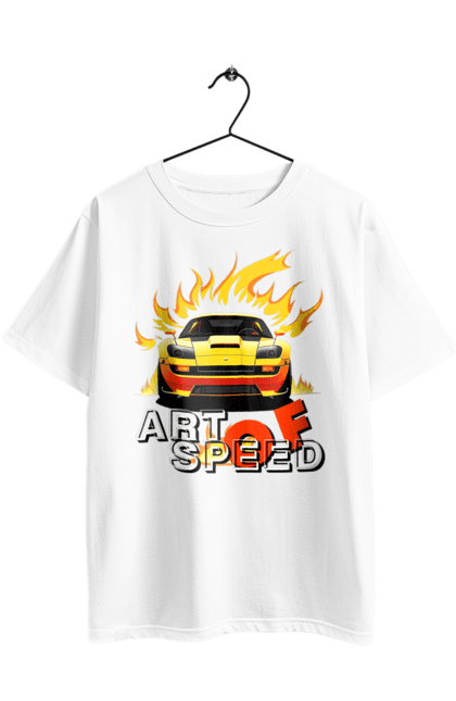Футболка оверсайз з принтом "Машина у вогні". Автомобіль, вогонь, спортивна машина, спортивний автомобіль, швидкість. 2070702