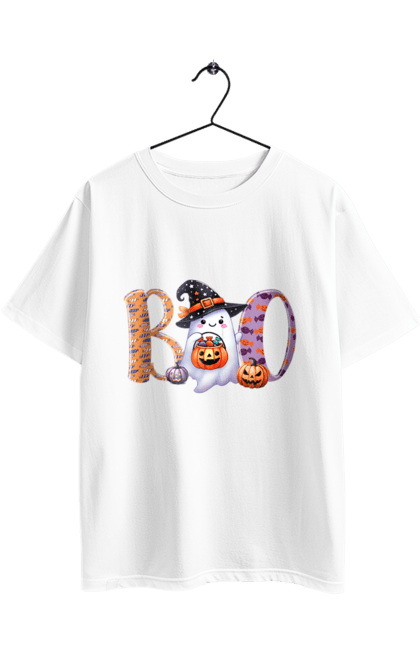 Oversized t-shirt with prints Halloween Ghost. Costume, ghost, halloween, holiday, october, october 31, scary, sweets, trick or treat. 2070702