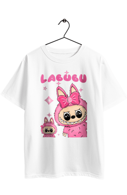 Футболка оверсайз з принтом "Лабубу". Іграшка лабубу, лабубу, лабубу кока кола, мерч лабубу, мила, рожева лабубу, смішна лабубу. 2070702