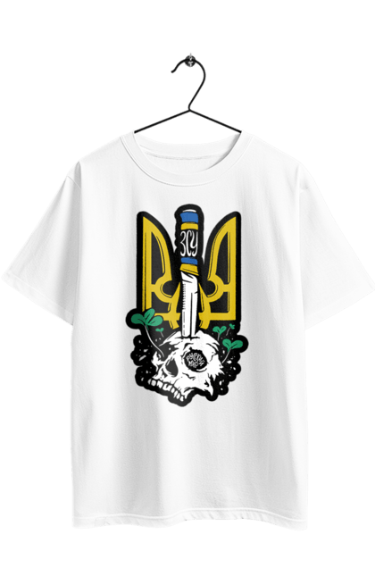 Футболка оверсайз з принтом "Герб ЗСУ". Герб, зсу, патріотична, прапор, череп. 2070702