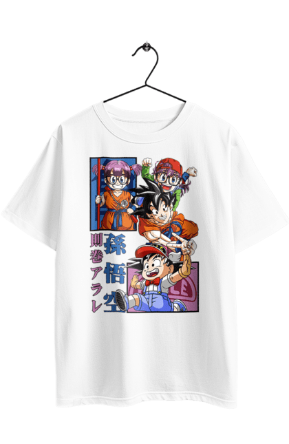 Oversized t-shirt with prints Dragon Ball Son Goku and Arale. Anime, arale, arale norimaki, dr. slump, dragon ball, goku, manga, son goku, tv series. 2070702