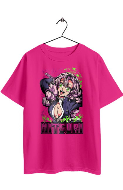 Футболка оверсайз с принтом Клинок Рассекающий Демонов Мицури. Anime, demon slayer, manga, mitsuri, mitsuri kanroji, аниме, истребитель демонов, манга, мицури, мицури канроджи. 2070702