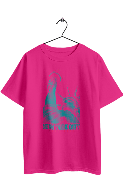 Футболка оверсайз с принтом Нью Йорк. Big apple, америка, города, надписи, нью-йорк, статуя свободы, сша, туризм, штаты. 2070702