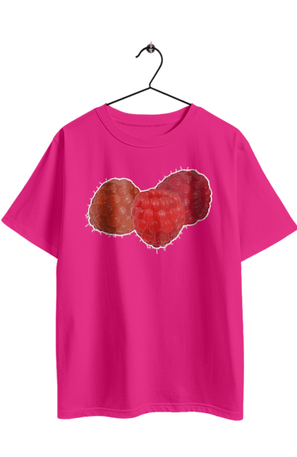 Футболка оверсайз з принтом "Малина". Веган, вегетаріанець, делікатес, дієта, їжа, літо, малина, плід, смачно, стигла, червона, ягода. 2070702