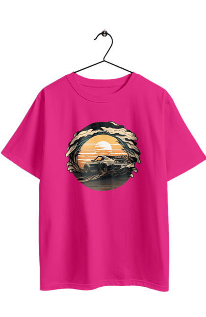 Футболка оверсайз з принтом "Додж на заході сонця". Авто, автомобіль, додж, машина, машини. 2070702
