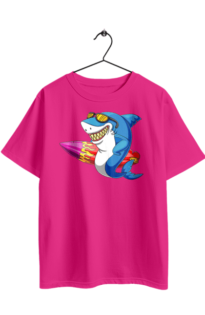 Oversized t-shirt with prints Shark With Glasses Surfing. Glasses, shark, summer, surfing. 2070702