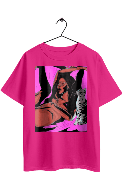 Футболка оверсайз з принтом "Дівчина Отримує Задоволення". Гола, задоволення, кішка, пристрасть. 2070702