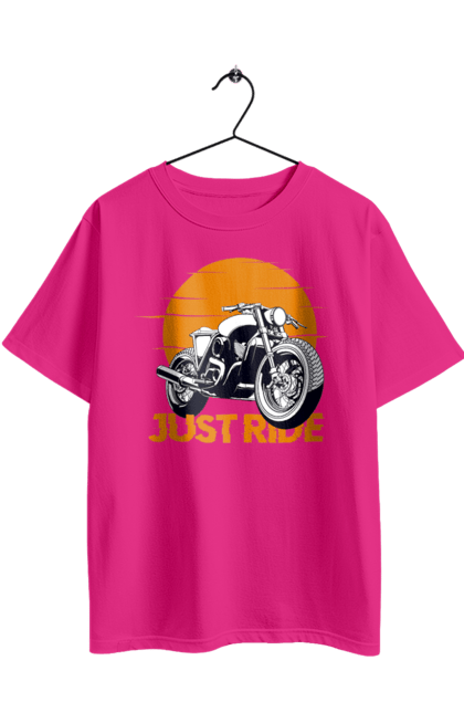Футболка оверсайз з принтом "Мотоцикл, Просто Їдь". Дорога, їзда, мотоцикл. 2070702