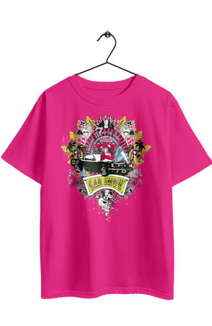 Футболка оверсайз з принтом "Автомобільне Шоу, Літо". Автомобіль, гроші, карти, пальма, шоу. 2070702