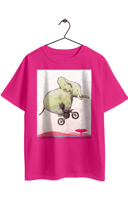 Футболка оверсайз з принтом "Слон На Мотоциклі". Мотоцикл, політ, слон. 2070702