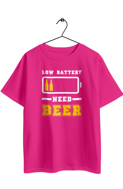 Футболка оверсайз з принтом "Low battery need beer". Алкоголь, брутальні, літні, пиво, прикольні принти, чоловічі. 2070702